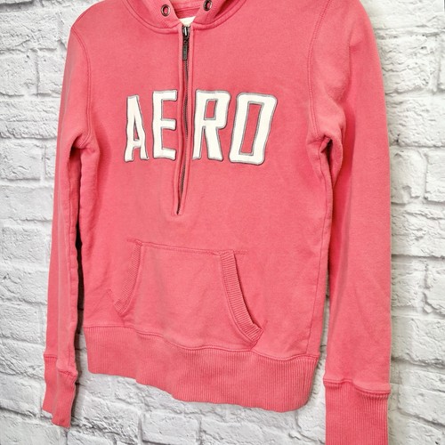 VTG Aero Aeropostale Y2K Hoodie Sweatshirt Size S 1/2 Zip Pocket Block Pink - Picture 3 of 10