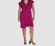24seven Comfort Apparel Women's Pink V-Neck Sleeve Ruffle Dress Plus Size 3X