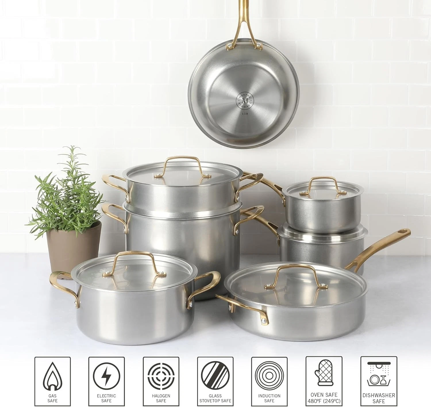 MARTHA STEWART Vintage 18/8 Triply Stainless Steel 12 Piece Gold Handle Set