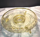 Fenton Yellow Topaz Diamond Optic Console Bowl  w/3 Feet RARE Color (B1 TCC)
