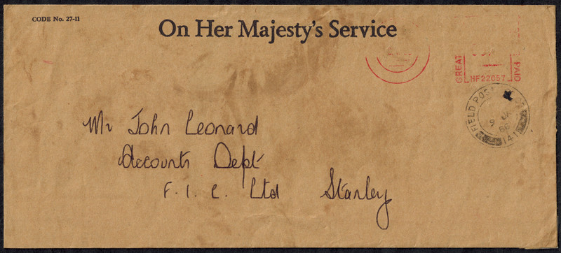 Falkland Islands 1966 OHMS Cover From GB to Falkland Capital w/ FPO Mark