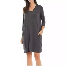 Eileen Fisher VNeck A-Line Swing Dress Minimalist Quiet Luxury Preppy Comfort