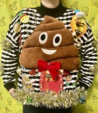Ugly Christmas Sweater POO 💩 Funny Lights Decorated Emoji