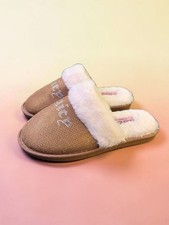 Juicy Couture Crystal Embellished Faux Fur Slippers - Rose Gold, Size L