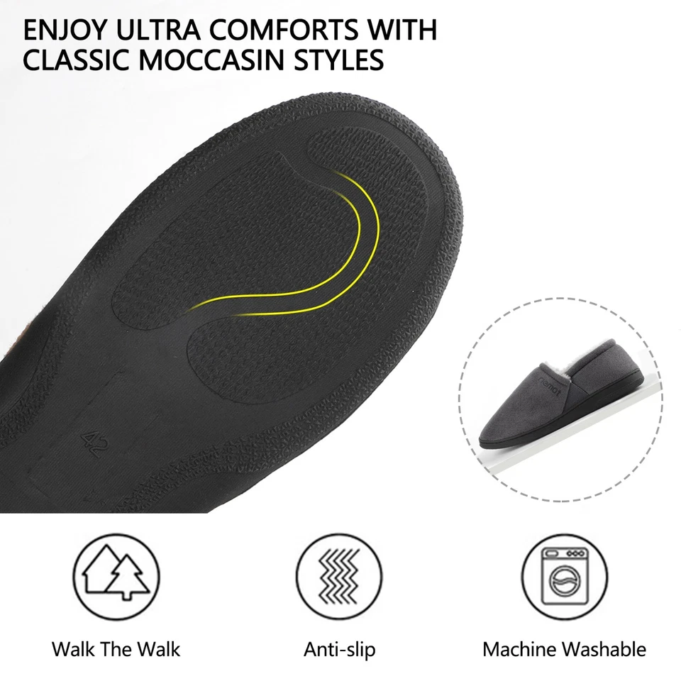 riemot Cozy Memory Foam Moccasin Slippers Mens Womens Home House Shoes - Image 4 of 4