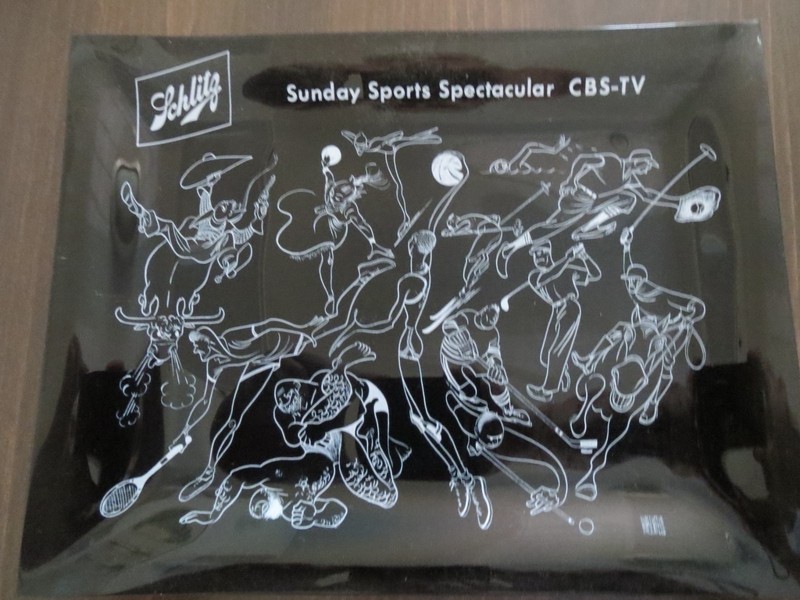 HIRSCHFELD Sunday Sports SCHLITZ Glass Tray