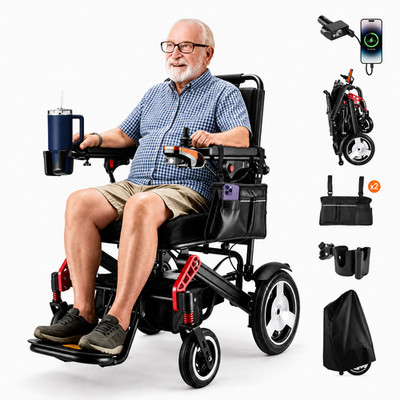 Folding Electric Wheelchair Lightweight Portable Power Wheelchair 350lbs