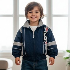 Vintage Fila Windbreaker Kids Jacket Navy Blue Full Zip Embroidered Logo Size S