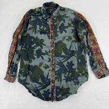 Johnny Was Workshop Floral Embroidered Linen Button Down Shirt Small READ