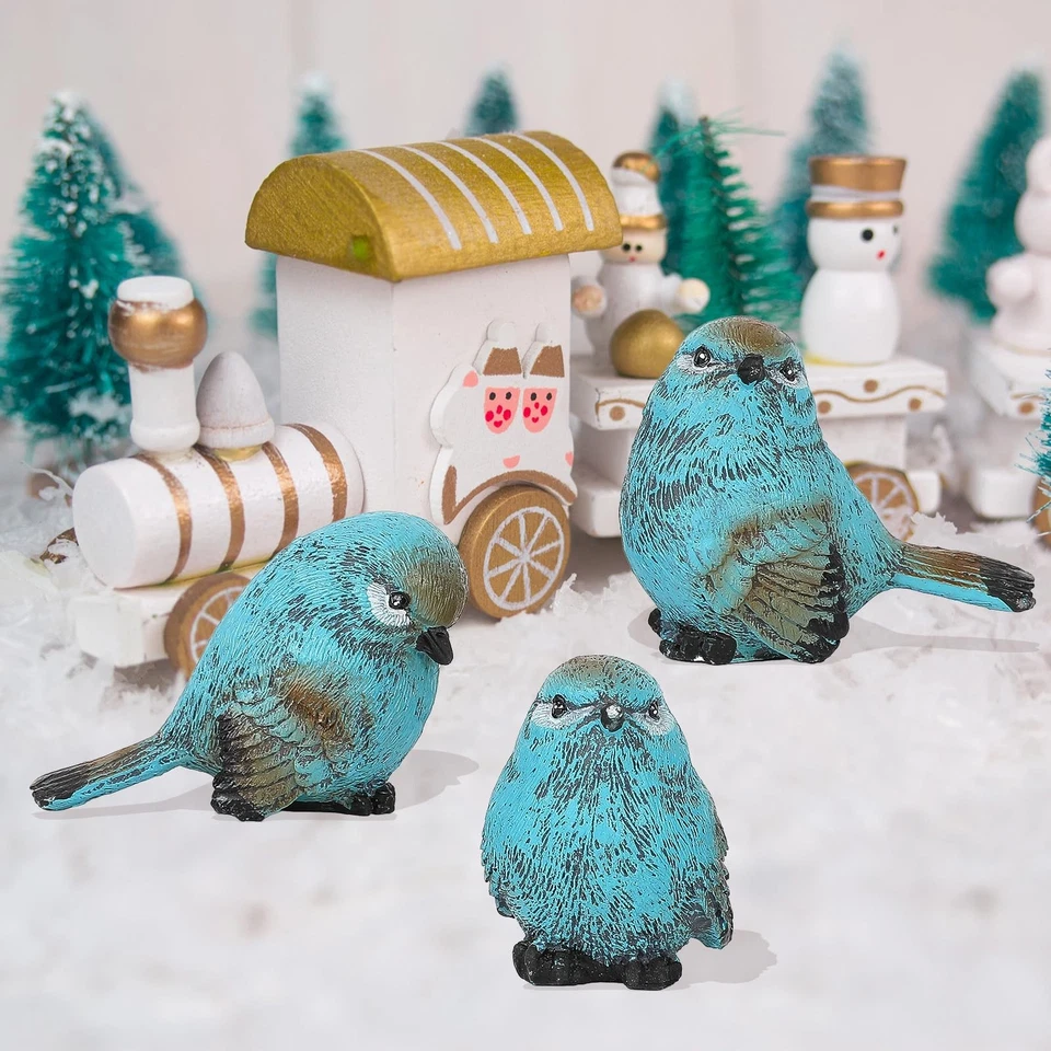 Juego de 3 estatuillas de pájaros garbanzos azules texturizados de cabaña junto al mar, piedra de resina... Foto 4 de 4