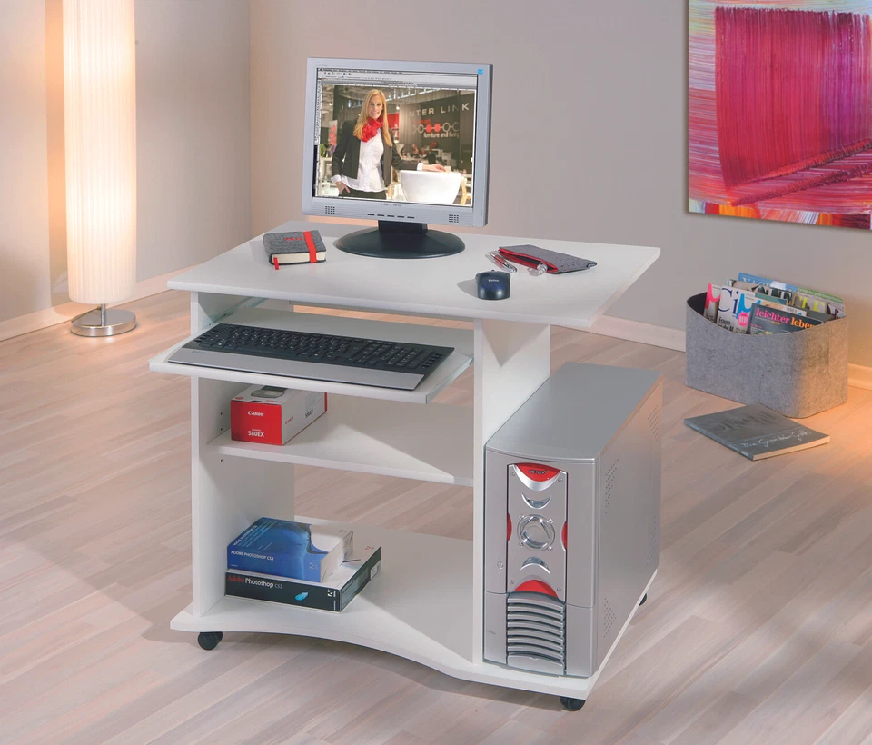 PC-Schreibtisch "Pepe" mit Tastaturauszug weiss (NEU) - Bild 2 von 4