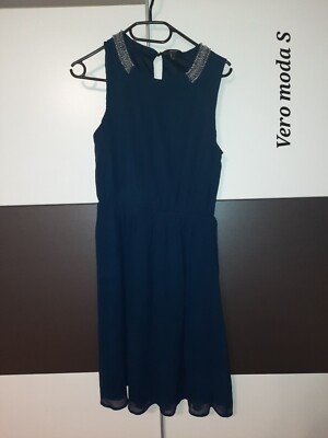 Kleid rundhals vera moda blau Pailletten 