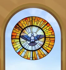 Holy Spirit Dove Faux Stained-Glass WINDOW CLING Sun-catcher Size 8" Round Vinyl