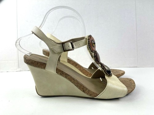Kenneth Cole Reaction Sandals Women 10 M Seeking Cedar Shoe Tan Bead Snake Wedge - Picture 3 of 12