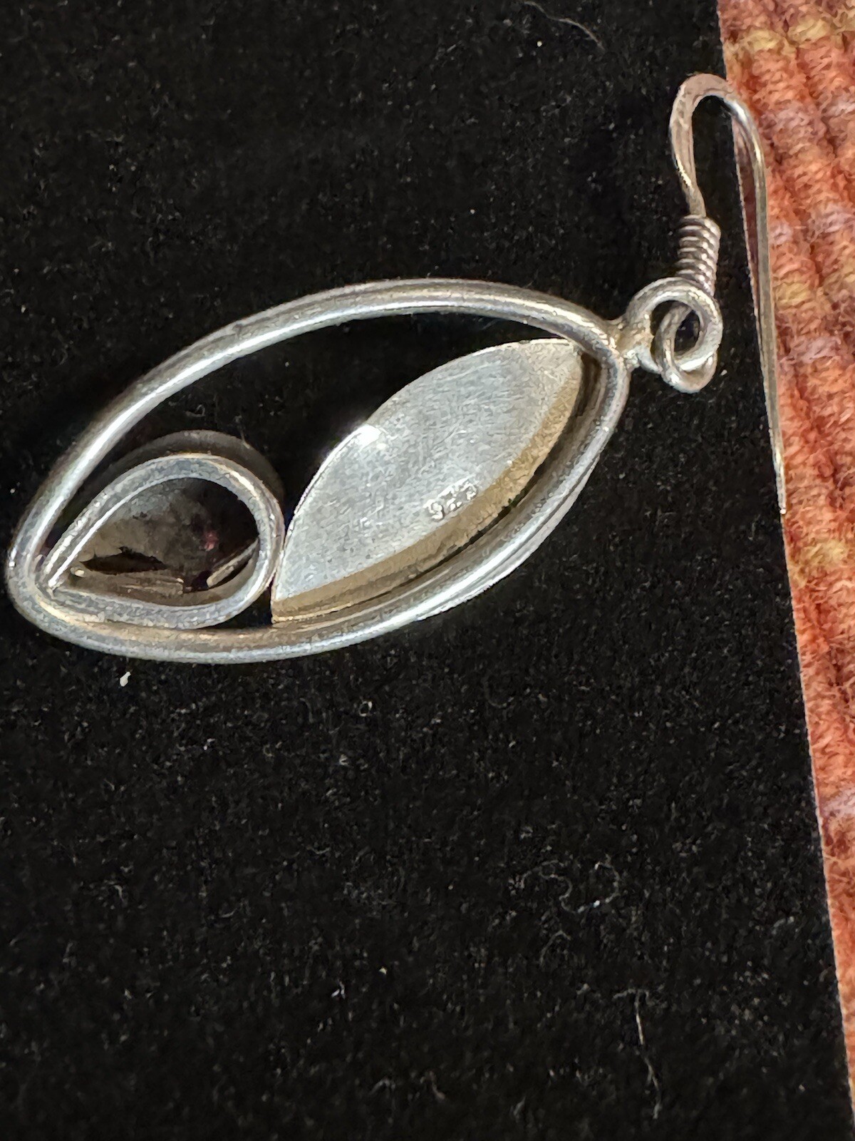 Sterling Silver Leaf Earrings With Ruby Glass Cab… - image 4