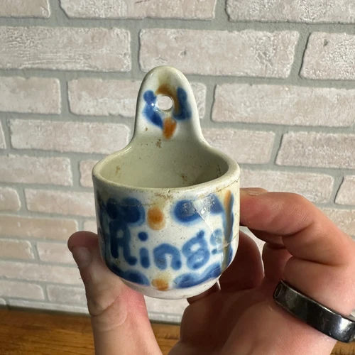 Vintage M.A. Hadley Pottery Bathroom Vanity Wall Mount Ring Holder Cup Signed