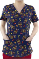 Maevn Women's Stretch Print Scrub Top 1767-EVN V-Neck Everything Nice S to XL