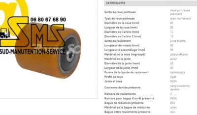 JUNGHEINRICH 51062996 GALET ROUE PORTEUR DOUBLE 85 85 90 12 mm ERC 212 214 216