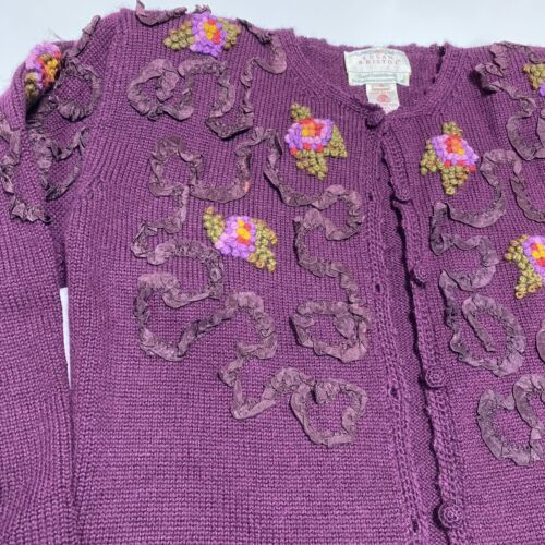 Vintage Susan Bristol handbestickt reine Wolle Strick Cardigan Pullover 1990 Floral S - Bild 7 von 8