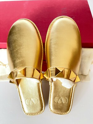 Valentino Garavani Roman Stud Metallic Leather Mules Slippers US /Eur 37 