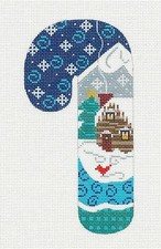LG. Candy Cane Log Cabin  Cardinal  Snowflakes Needlepoint Canvas by CH Danji