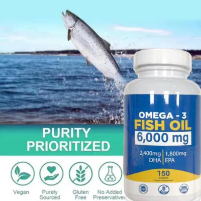 3 Fish Oil 6000mg EPA 1800mg DHA 2400mg Supports Heart & Brain Function O8B5.