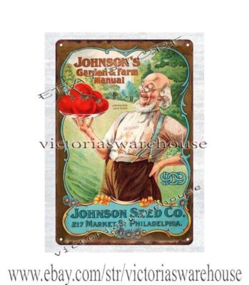 1909 Philadelphia, PA Johnson's Granden Farm Manual seeds metal tin sign