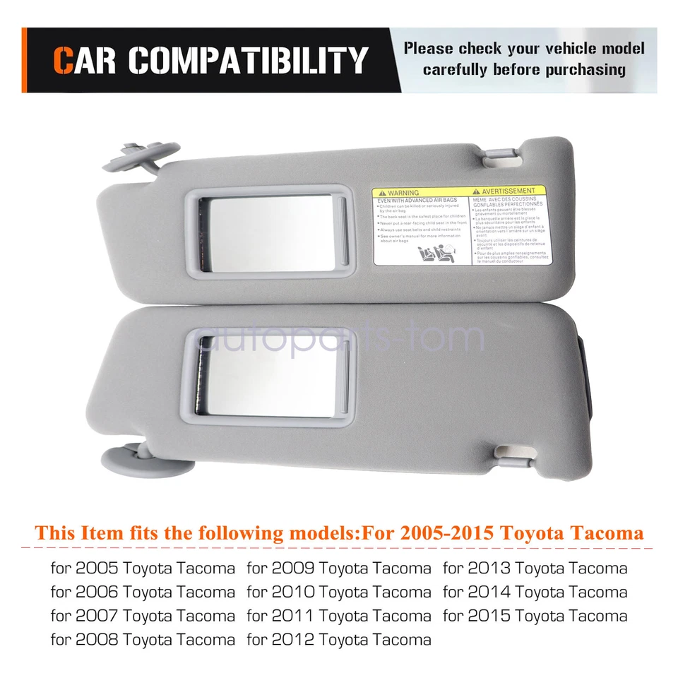 Parasol gris para Toyota Tacoma 2005-2015 lado derecho del conductor y del pasajero derecho 1 par Foto 3 de 4
