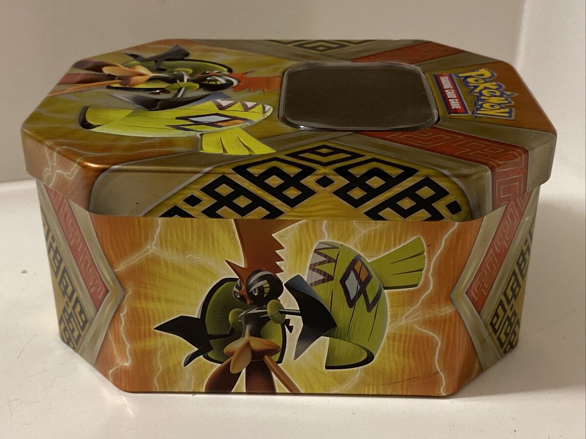 Pokemon Trading Card Game Tapu Koko GX Prism Gold Tin Storage Box ONLY NO  CARDS