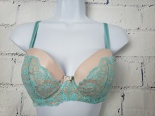 Victoria's Secret Dream Angels Lined Demi Bra size 34D Blue Shimmer Lace Overlay