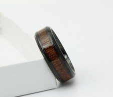 Chic Fashion Men/ Women Mahogany Wood Titanium Stainless Steel Ring 8-12