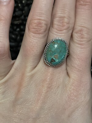 Southwest Sterling Silver Kenny Ray Signed Turquoise Ring~Green Size 8/8.5