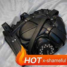 PU Leather Head Harness Headgear Hood Open Mouth Gags Binding Funnel Game