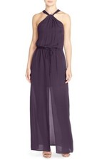 Rory Beca 'Fula' Drawstring Waist Silk Georgette Halter Gown Size Large L77914