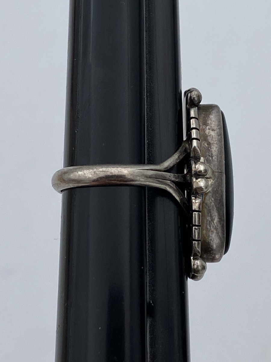 Vintage Sterling Silver Long Oval Black Onyx Ring 5.9 Grams