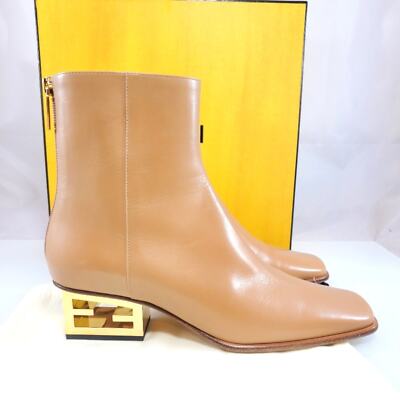 NEW$1,450 Fendi Capretto Baguette Gold Logo Heel Leather Bootie