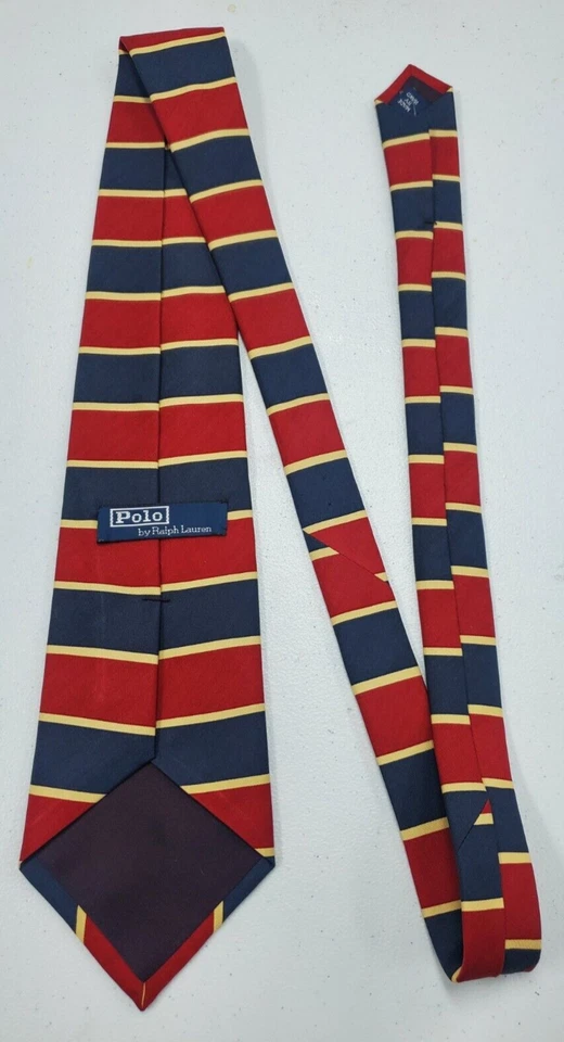 Corbata de seda Polo Ralph Lauren de colección roja/azul a rayas con bandera de golf con cresta 56,5 L x 4 W Foto 4 de 4