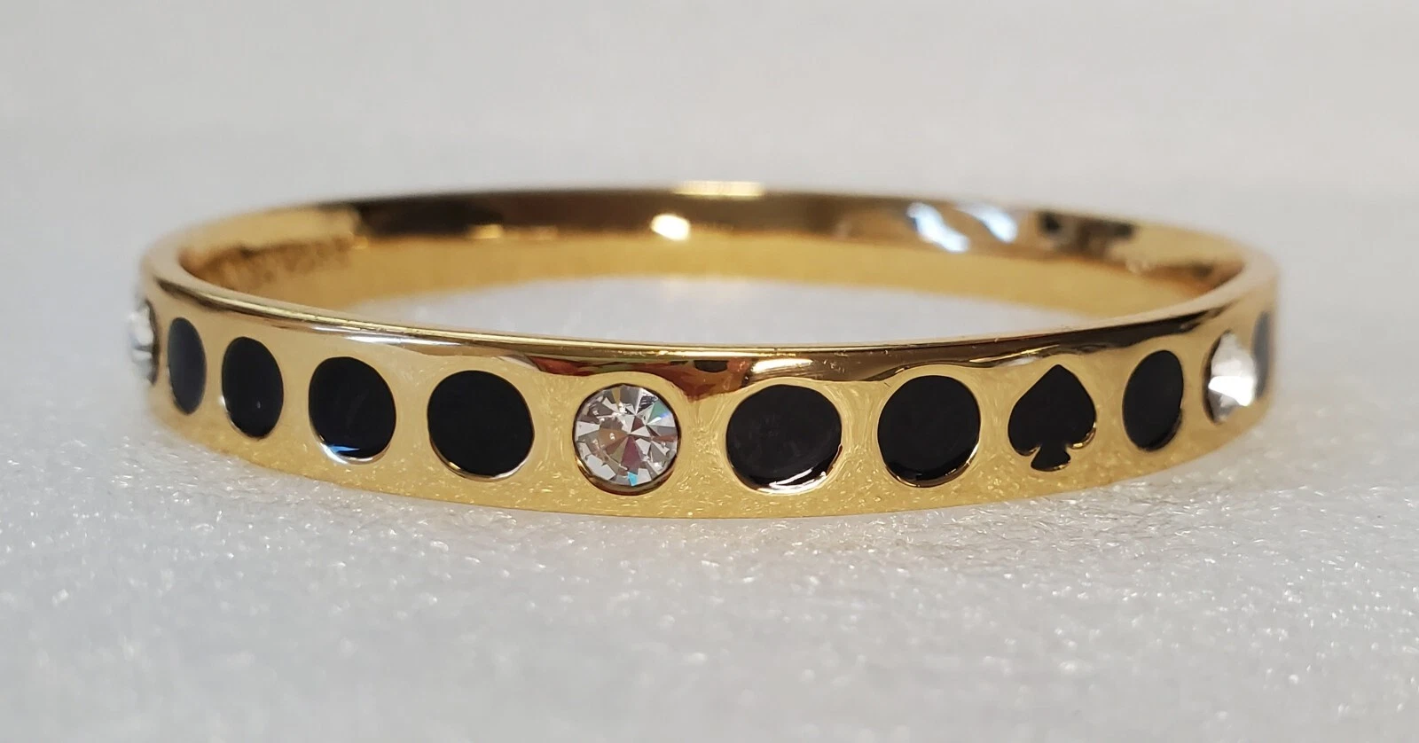 Braccialetto Firmato Kate Spade New York Smalto Nero Strass Trasparente Tono Oro #998