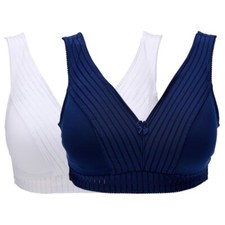 Rhonda Shear 2 Pack Striped Pin Up Bra Size Medium White Midnight Navy 650.26