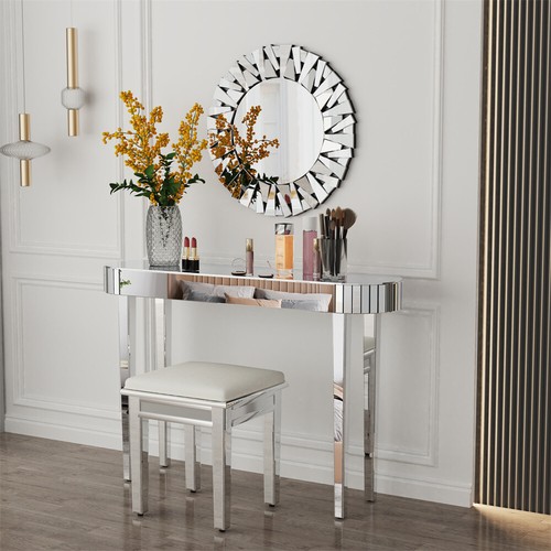 High-end Console Table Mirrored Vanity Makeup Desk Modern Glass Entryway Table - Picture 7 of 12
