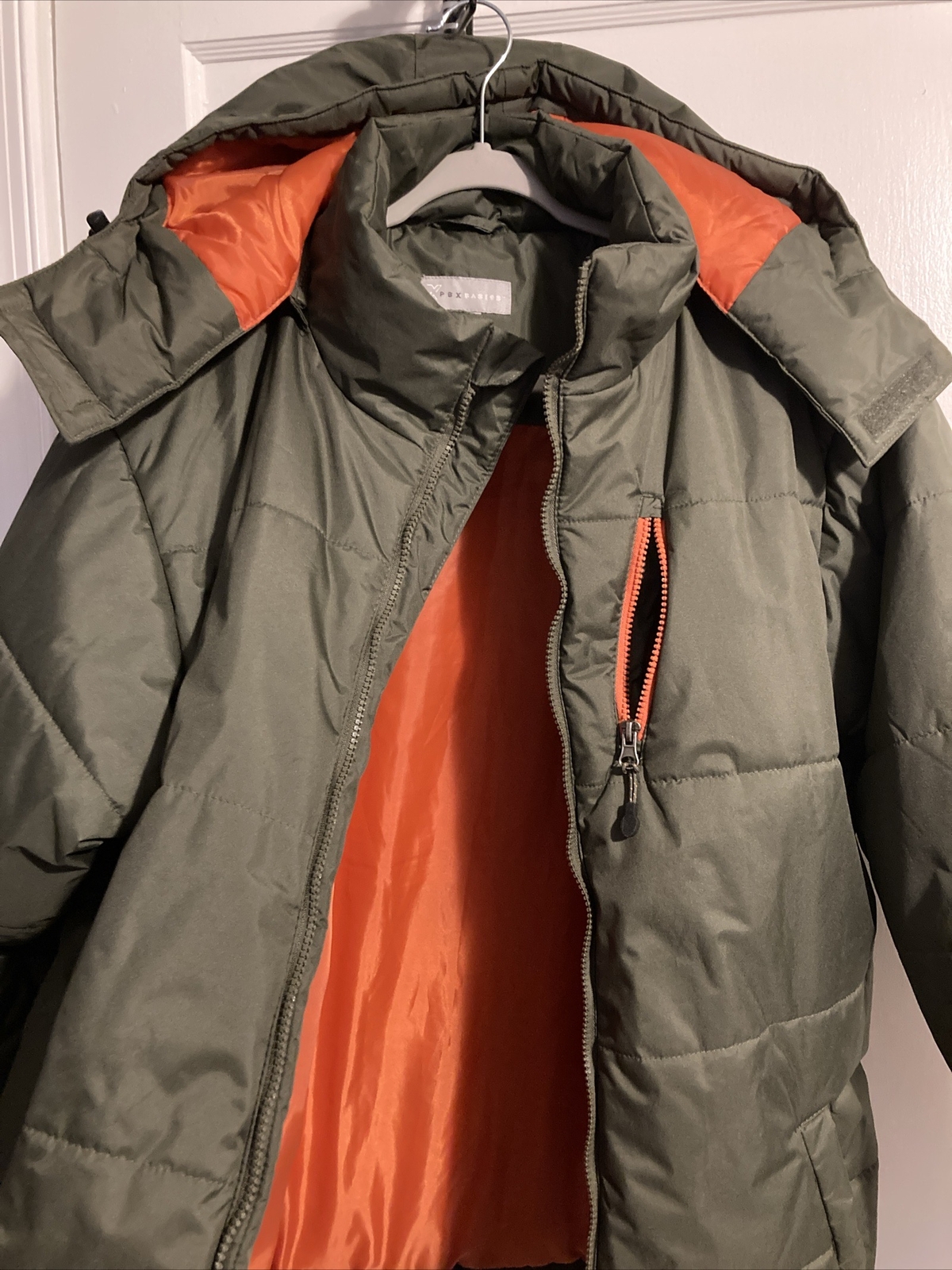 Olive Basic Zip Front Hooded Puffer Coat Size Lar… - image 4