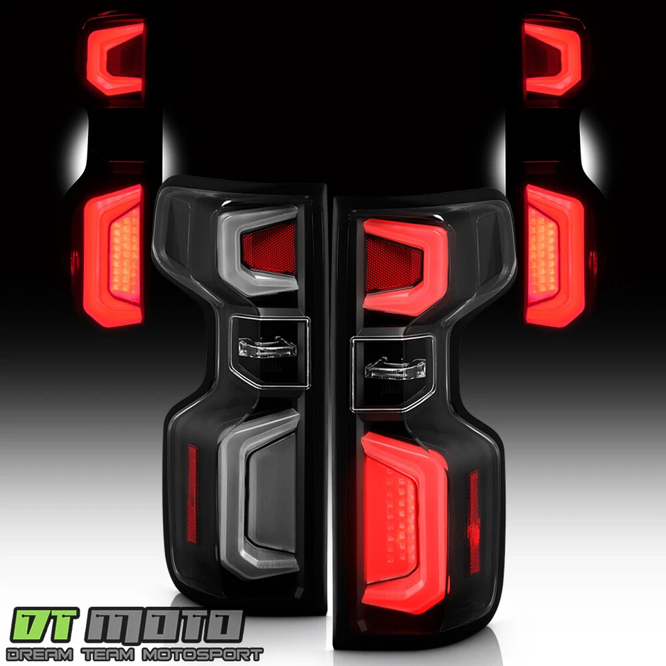Luces traseras de tubo LED negras para Chevy Silverado 1500 2019-2023 [tipo incandescente] Foto 2 de 4