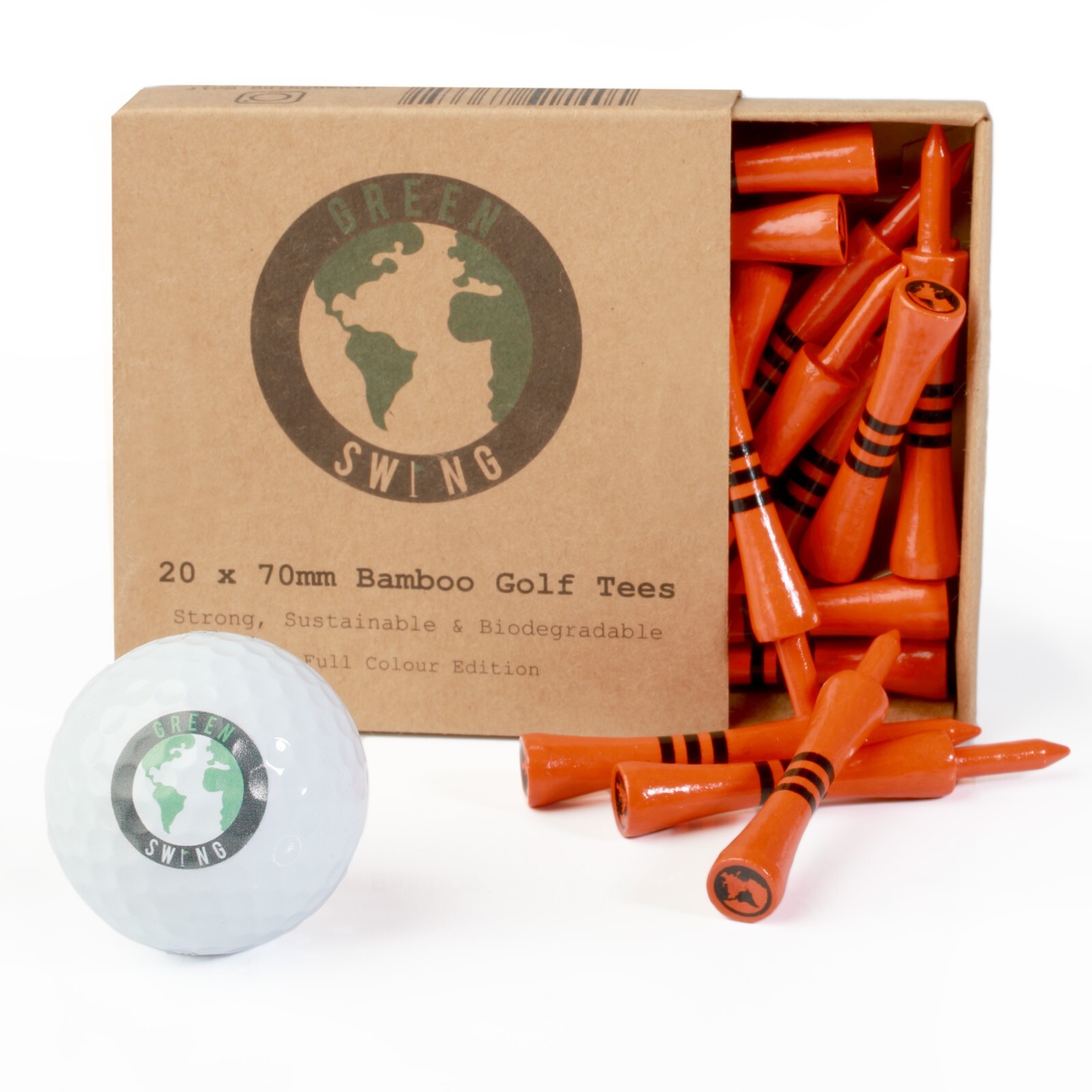 Green Swing Bamboo Golf Tees 70mm | Strong Sustainable Biodegradable | 20pcs