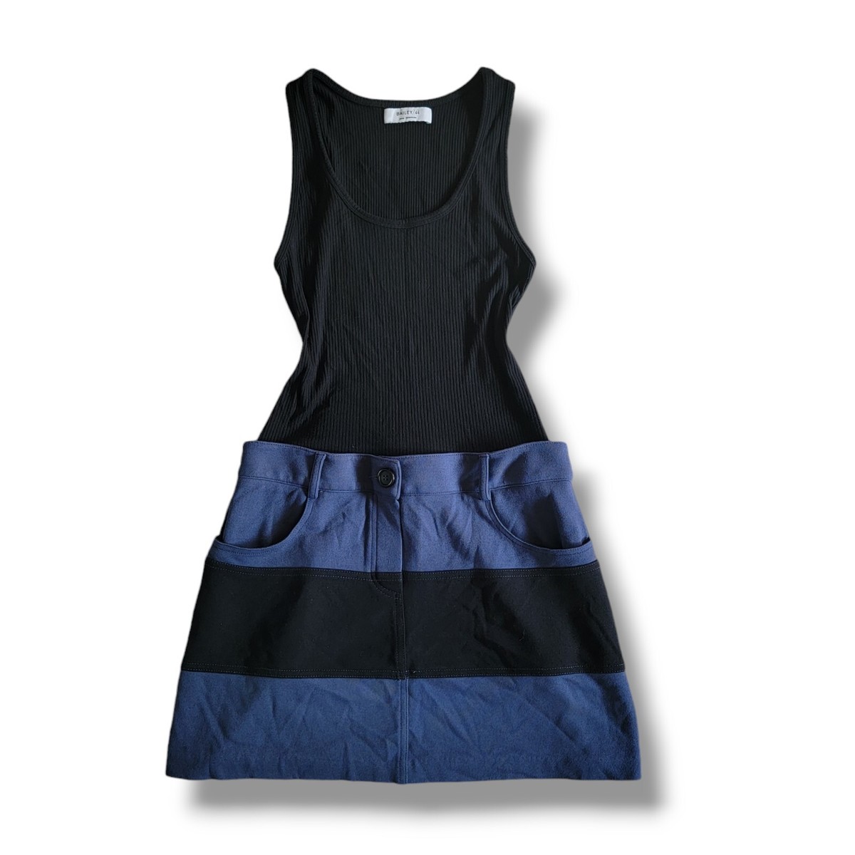 Bailey 44 Ribbed Knit Fitted Stretch Tank Dress with Pockets Small Black Blue | eBay Bailey 44 Ribbed Knit Fitted Stretch Tank Dress with Pockets Small Black Blue | eBay