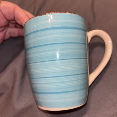 4 Royal Norfolk Coffee Mugs Cups Turquoise & White, Brown Rim 12 oz - Picture 17 of 24