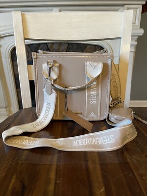 Steve Madden Crossbody Tote Patent Leather Bwebber Beige With Air Pod Case
