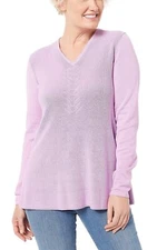 Isaac Mizrahi Live! V-Neck Shaker Stitch Swing Sweater Lilac