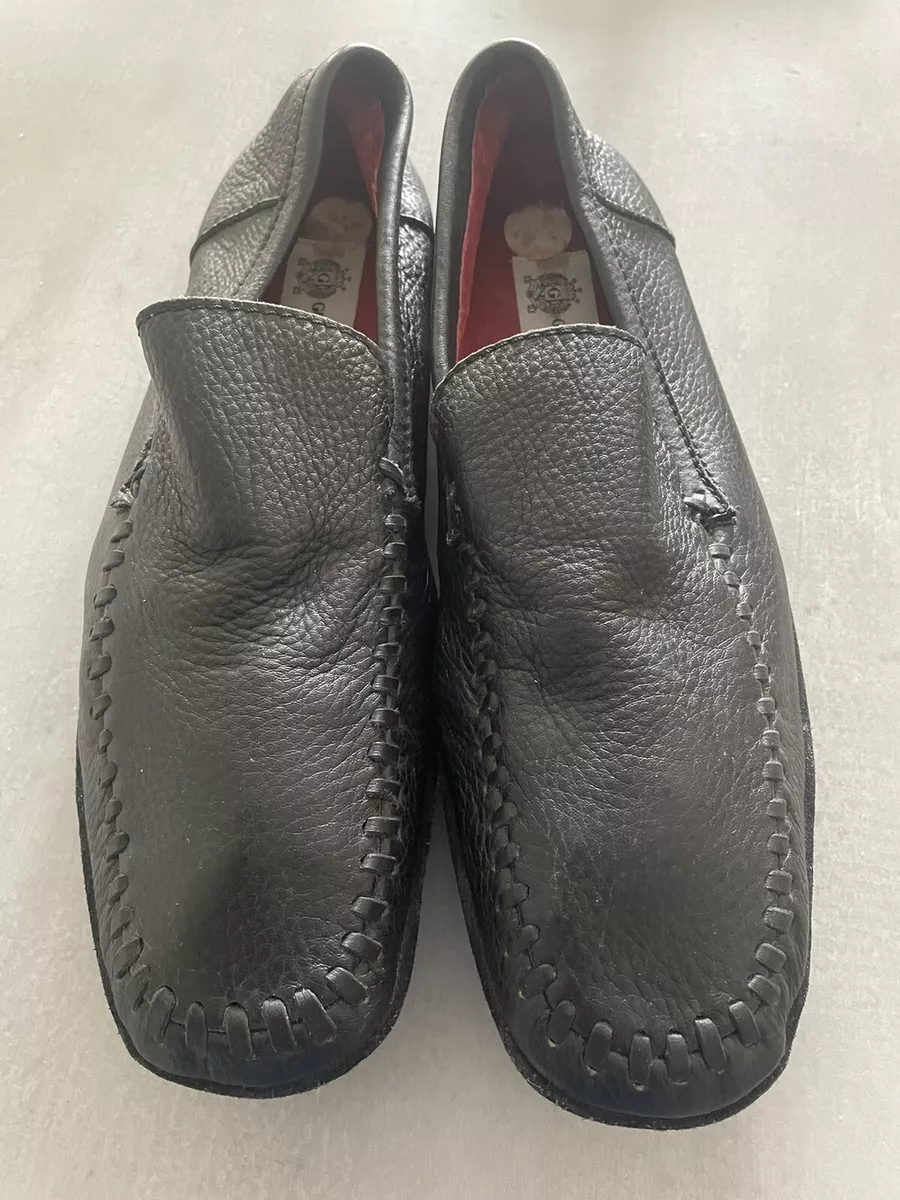 Gucinari Mens Black Leather Slip On Shoes Moccasins Size 8 UK 42 EU