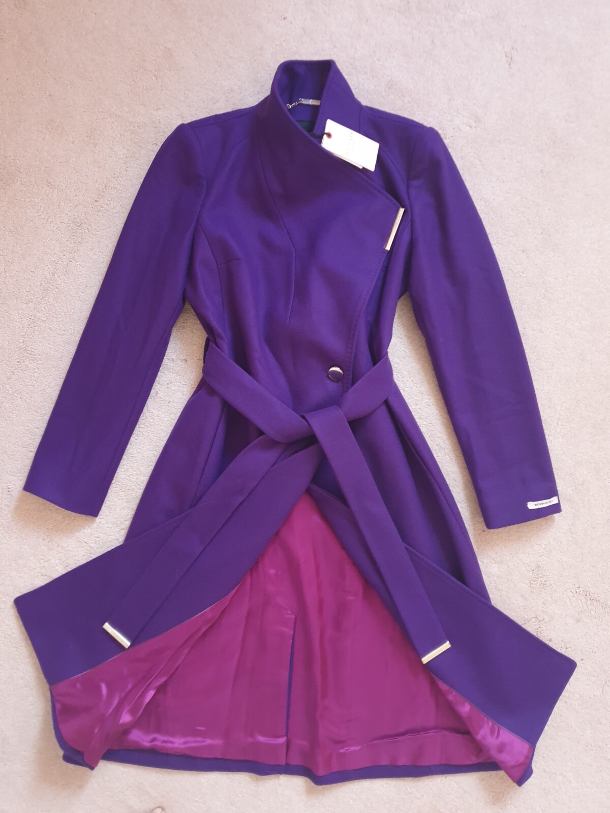BNWT Ted Baker ROSE Purple Pink Wool Cashmere Belted Wrap Coat UK 10 TB 2 £325 image 3