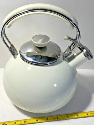 Vintage Copco Modern enameled iron or steel and chrome hot water kettle 